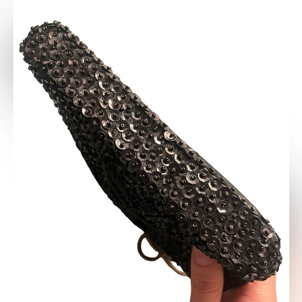 Vintage 50’s Grande Maison Blanche handmade evening clutch beading black gold